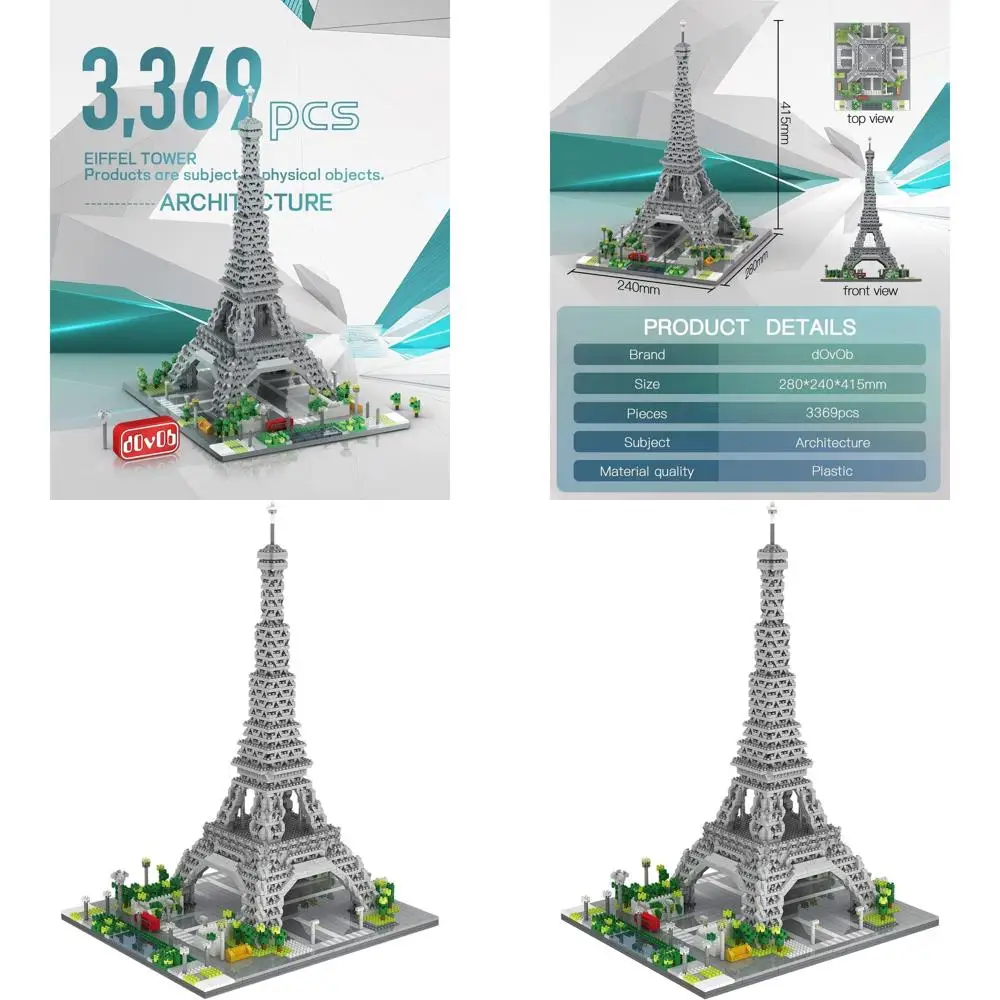 Eiffel Tower 3D Puzzle with 3369 Miniature Bricks, Architectural Toy for All Ages