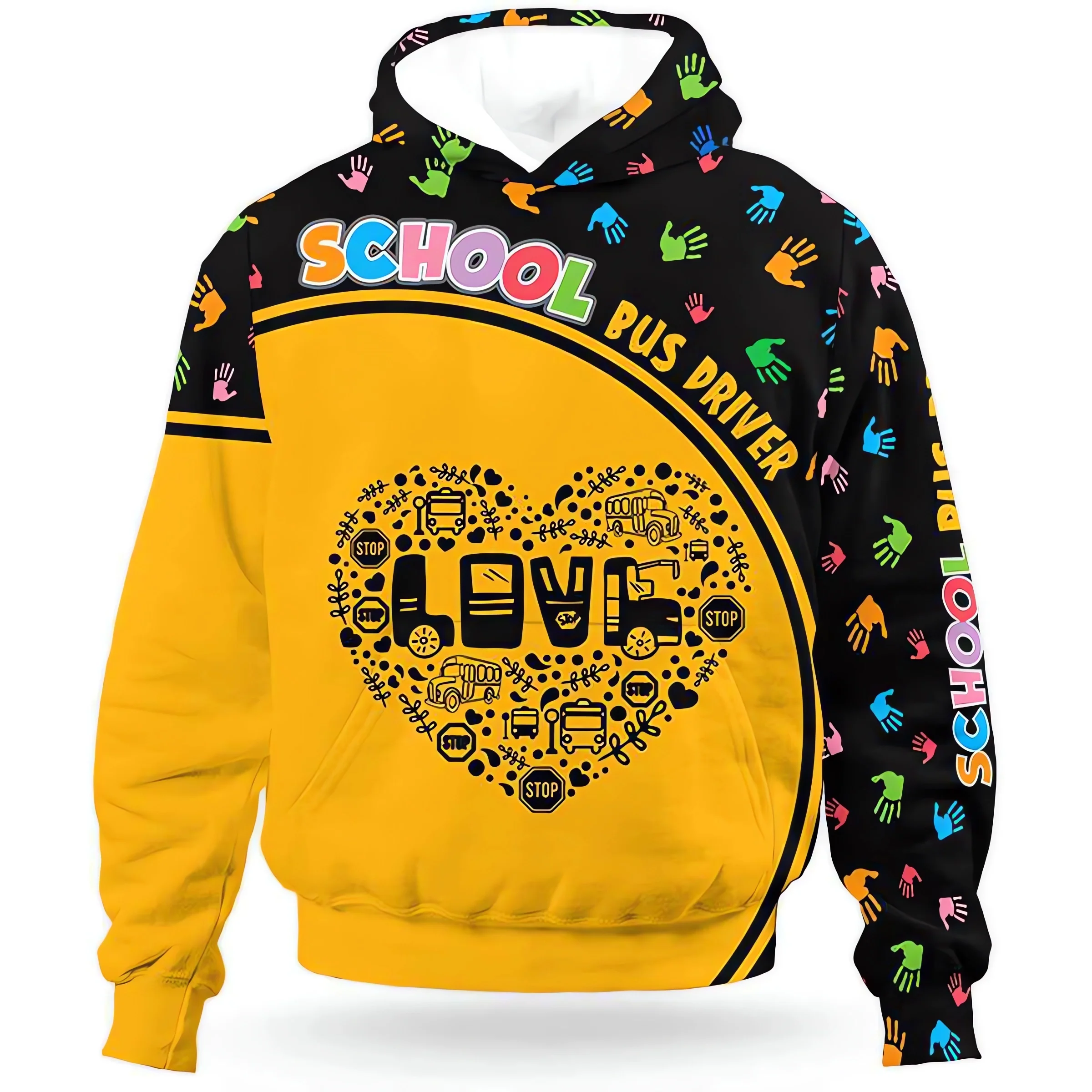 MSIEESO School Bus Driver Hoodies Heart Love Colorful Hands 3D Printed Hoodie Coats Casual Sportwear Men Clothing Dropshipping