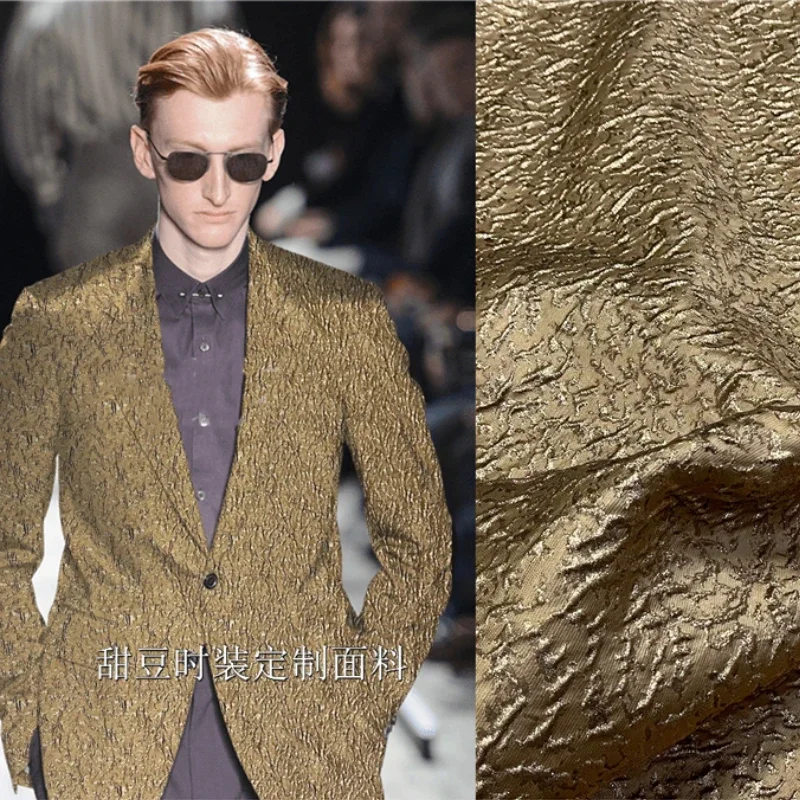 Gold Line Brocade Jacquard Fabric Embossed Yarn-dyed Dark Pattern Dress Trench Coat Blazer Clothing European Brand Fashion Cloth