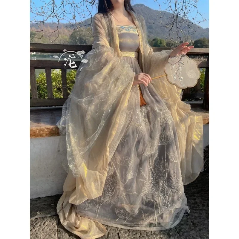 

Chinese Tang Dynasty Hanfu Dress Women Traditional Floral Embroidery Princess Dress Lady Oriental Fairy Cosplay Stage Dance Robe