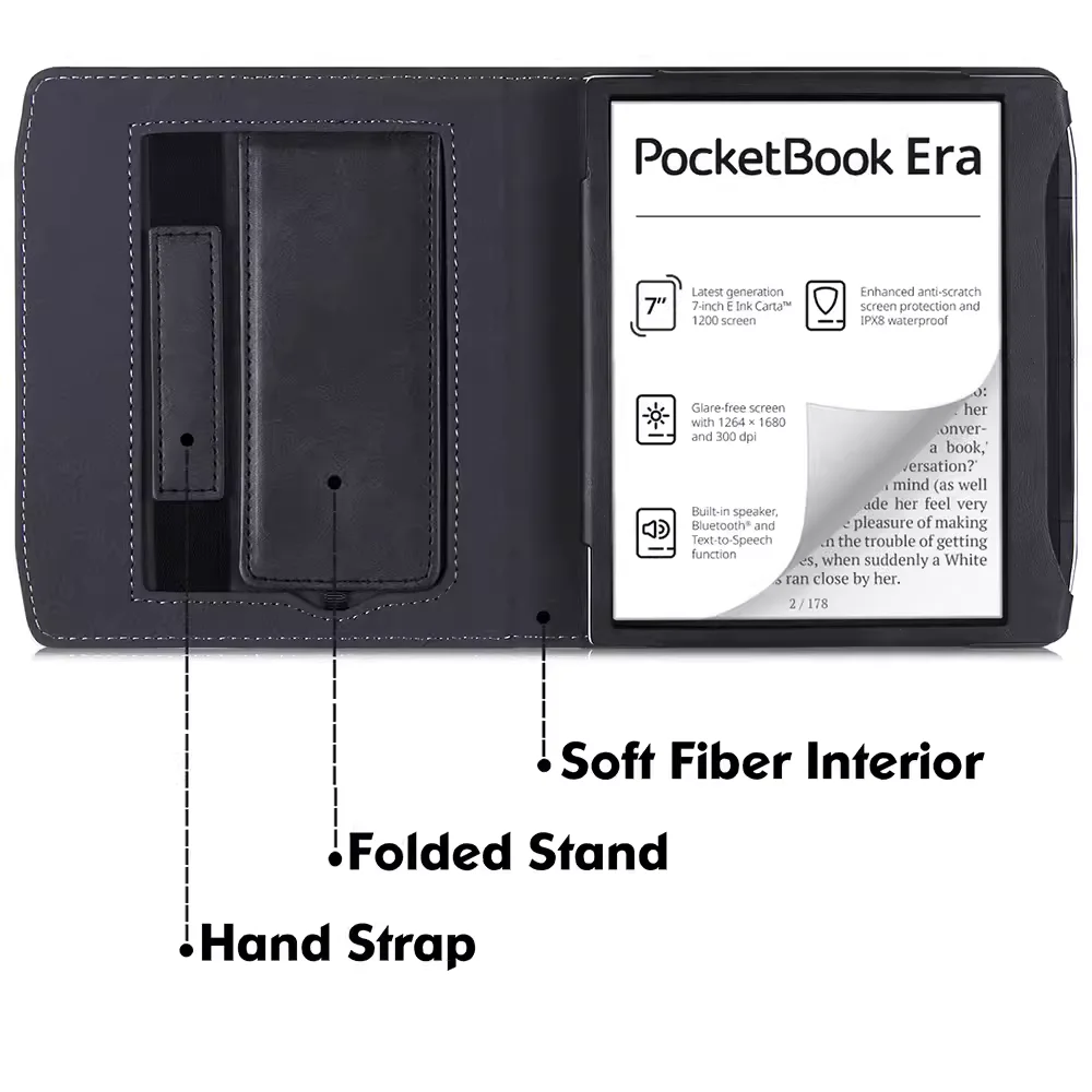 PocketBook Era E-book Case - PU Leather Case with Folding Stand/Wrist Strap and Automatic Sleep Awakening Model PB700 Case