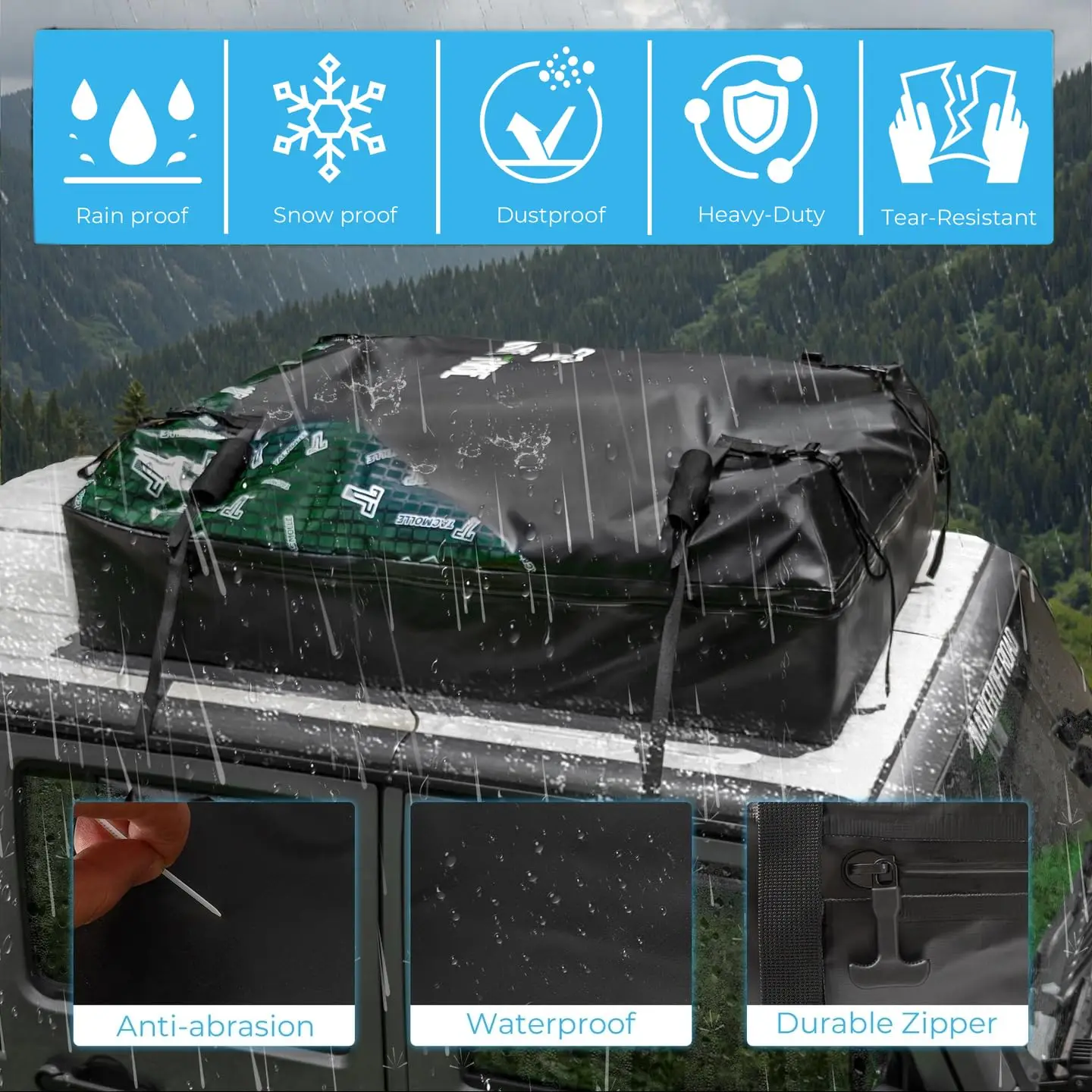 

600D Waterproof Cargo Bag Car Roof Cargo Carrier Universal Luggage Bag Storage Cube Bag 21 Cubic feet for Cars with/Without Rack