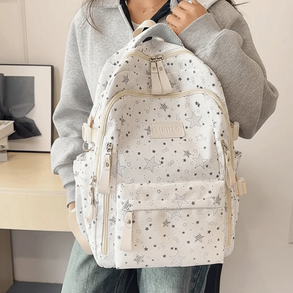 Simple Print Star Backpack Large Capacity College Style Nylon Backpack Cloth Korean Style Students School Bag Daily