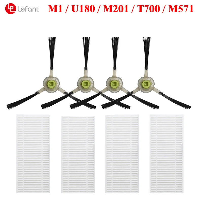 4 Side Brushes + 4 HEPA Filters for Lefant M1 U180 M201 T700 M571 OKP K8 K7 Robot Vacuum Cleaner Accessory Part