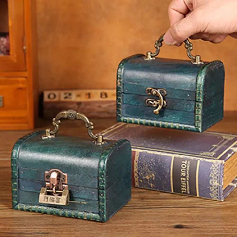 Retro Vintage Suitcase Wooden Antique Storage Box Jewelry Organizer High-capacity Portable Multifunction Treasure Decorative Box