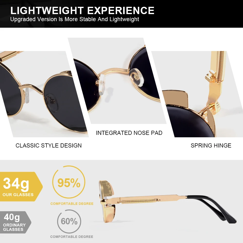 CRIXALIS Vintage Round Sunglasses Retro Steampunk Sun Glasses for Men Women Small Metal Circle Driving Party Glasses UV400 image 3
