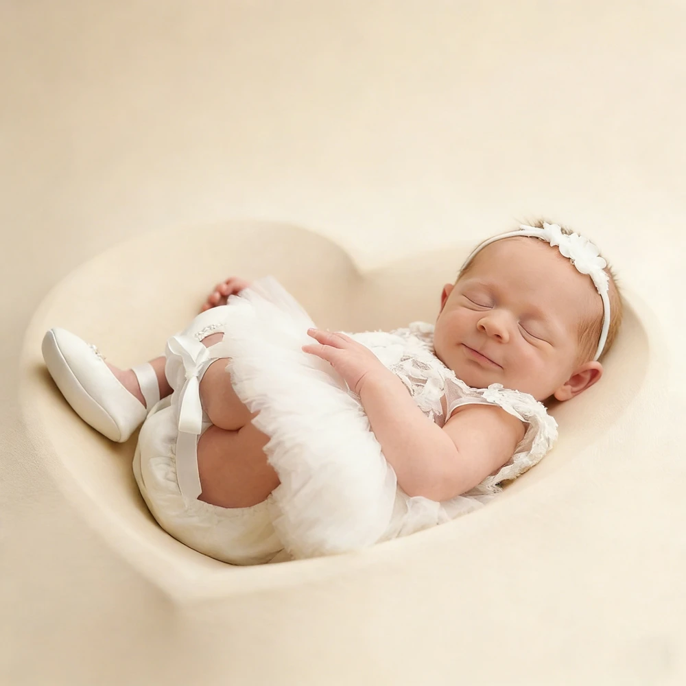 Infant Photo Shoot Prop White Lace Tutu Romper Newborn Girl Pearl Ruffle Bodysuit Baby Photography Outfits Newborn Tutu Jumpsuit