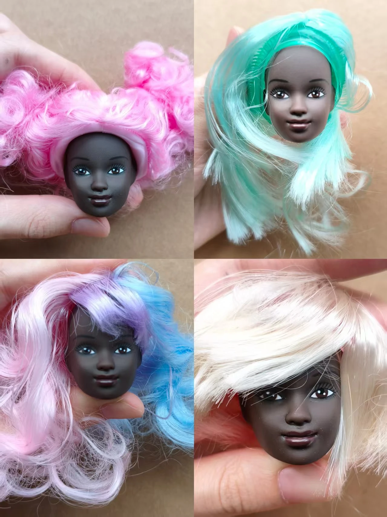 1/6 Scale Dark-Skin Bald Doll Head with Makeup Dark-Skinned Doll Toy Head Accessory for Customizing