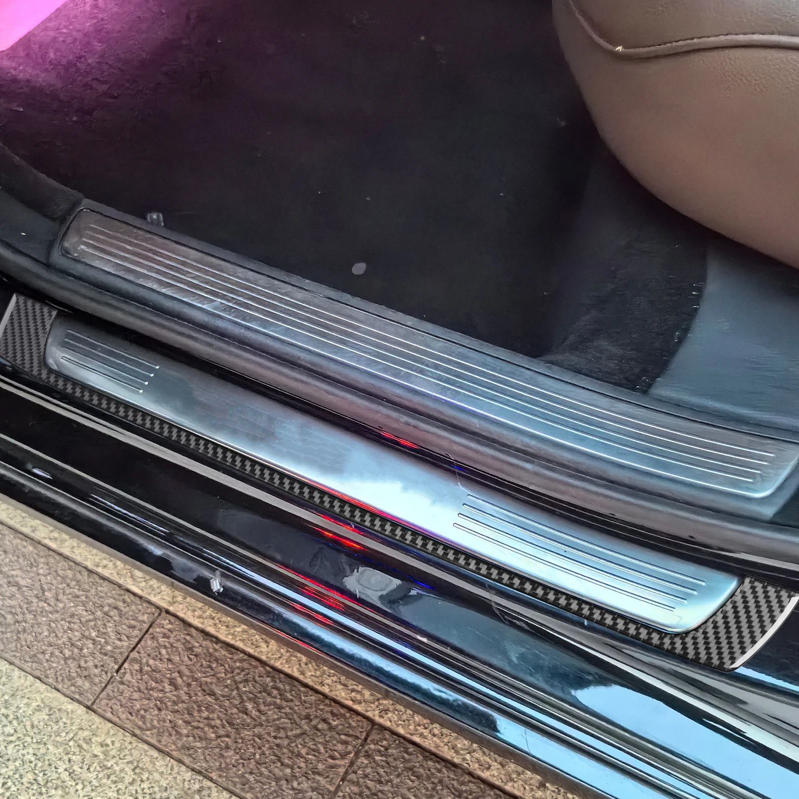 حقيقي ألياف الكربون اكسسوارات السيارات عتبة الباب غطاء إطاري ملصق لمرسيدس بنز W222 S-Class/مايباخ 13 14 15 16 17 18 19 2020