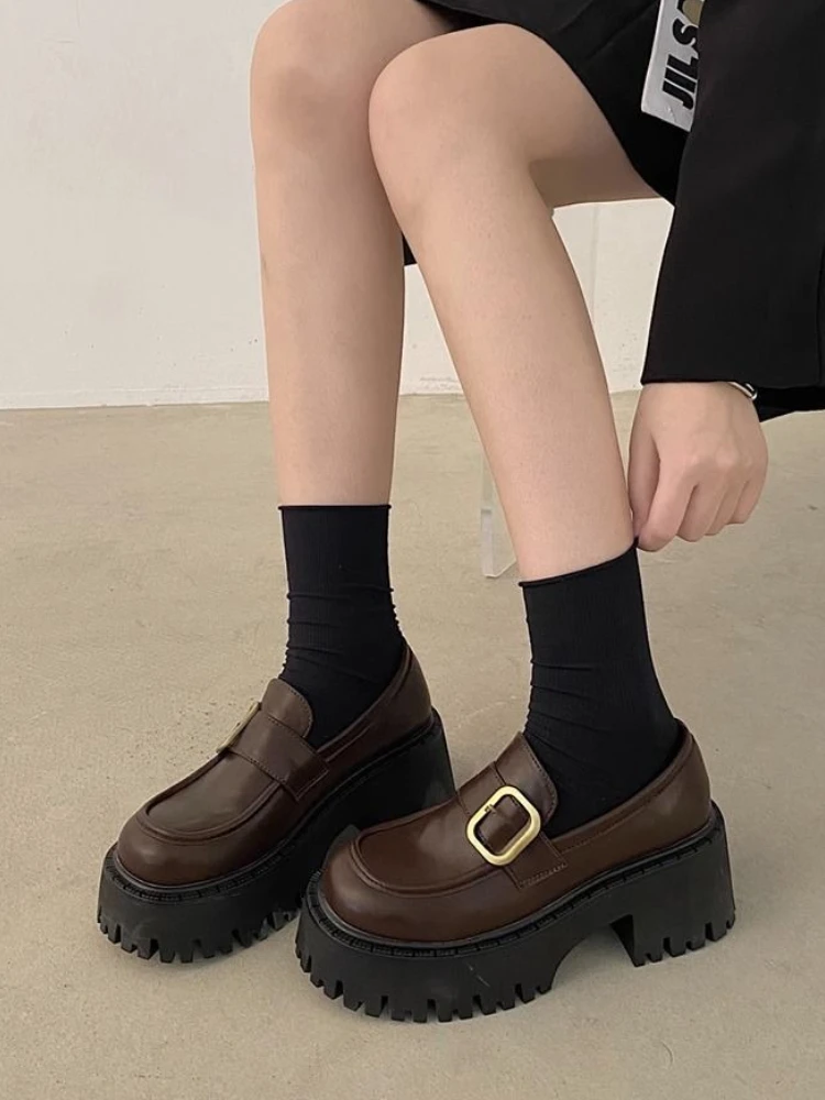 

Женские лоферы Мэри Джейн во французском стиле в стиле ретро, на толстой подошве, на высоком каблуке с круглым носком, в британском стиле, японская обувь JK, осень-зима, ниша