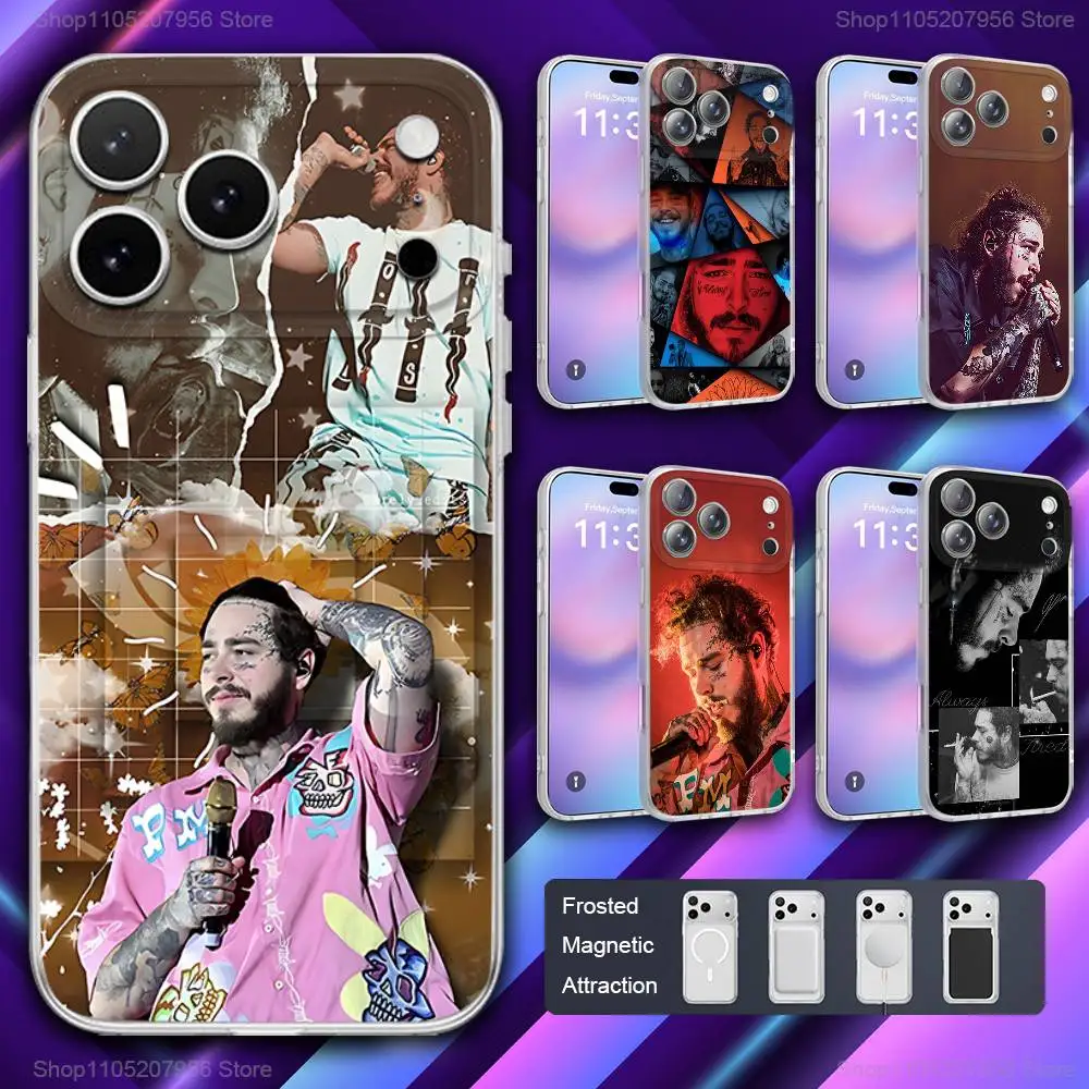 

P-Post Rapper M-Malone Phone Case For iPhone 11,12,15,14,13,17,16,Pro,Plus,E,Max,Air,Mini Magnetic Frosted Cover