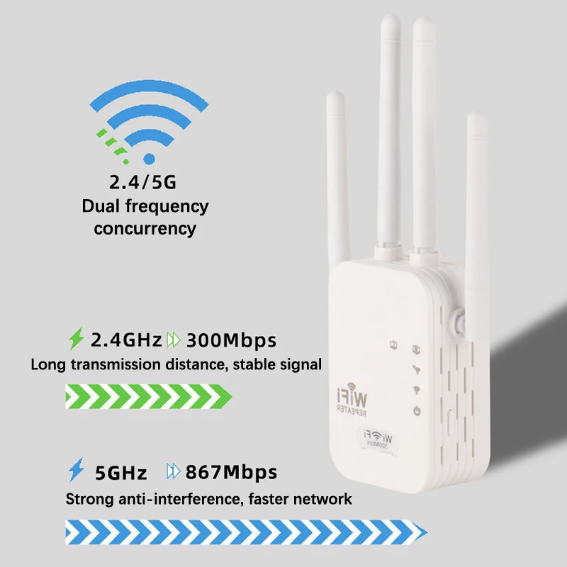 Wireless WiFi Repetidor Signal Booster, Wi-Fi Amplificador, Extensor de Longo Alcance, 4 Antena Externa, 2.4, 300Mbps