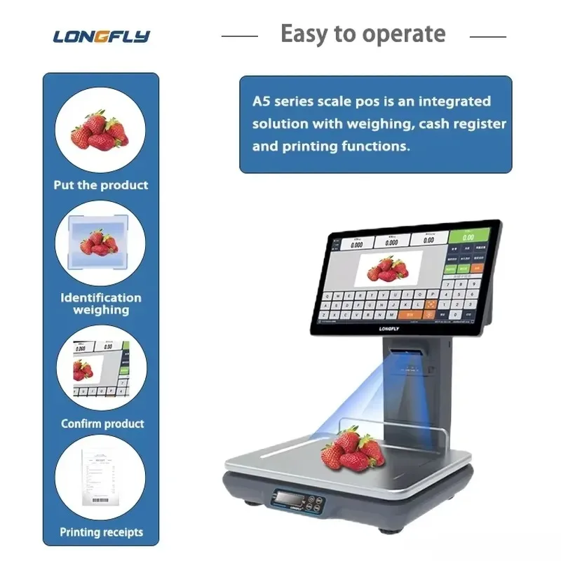 Hot Sale Longfly Windows AI POS Scale SDK API Free Provide J6412/I5/I7 Capacitive Touch Screen 15kg 30kg Touch Scale Pc