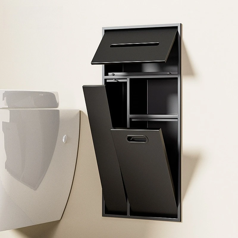 Toilet Insert Cabinet Stainless Steel Insert Toilet Niche Insert Toilet Brush Multifunctional Trash Can Shelf