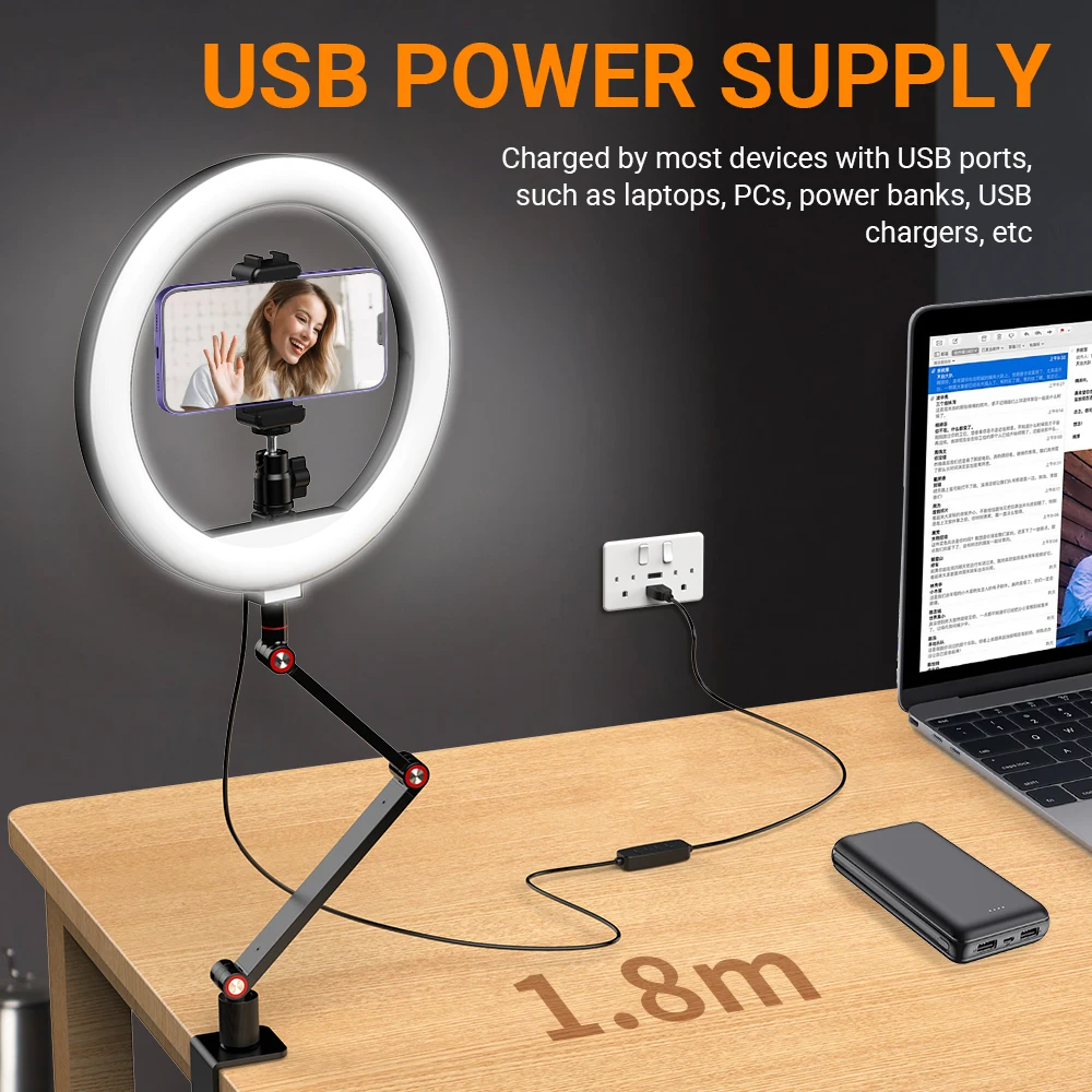 APEXEL Desktop Ring Light Dimmable With Phone Holder Lazy Bracket Desk Lamp LED For Youtube Live Stream Stand