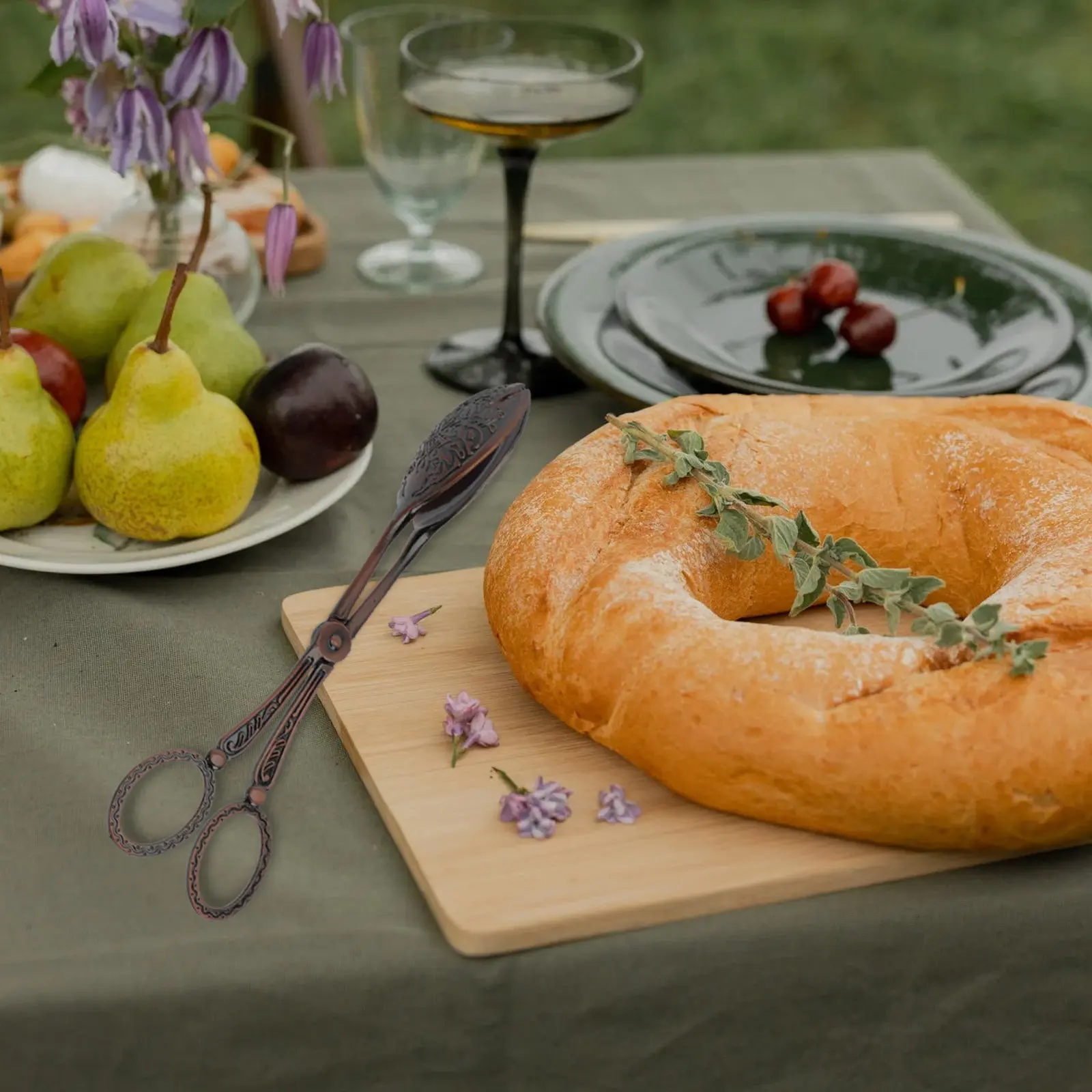 

1 шт. винтажные кухонные щипцы для хлеба с ретро-узором, многофункциональные кухонные щипцы для выпечки, инструмент для подачи жареных стейков