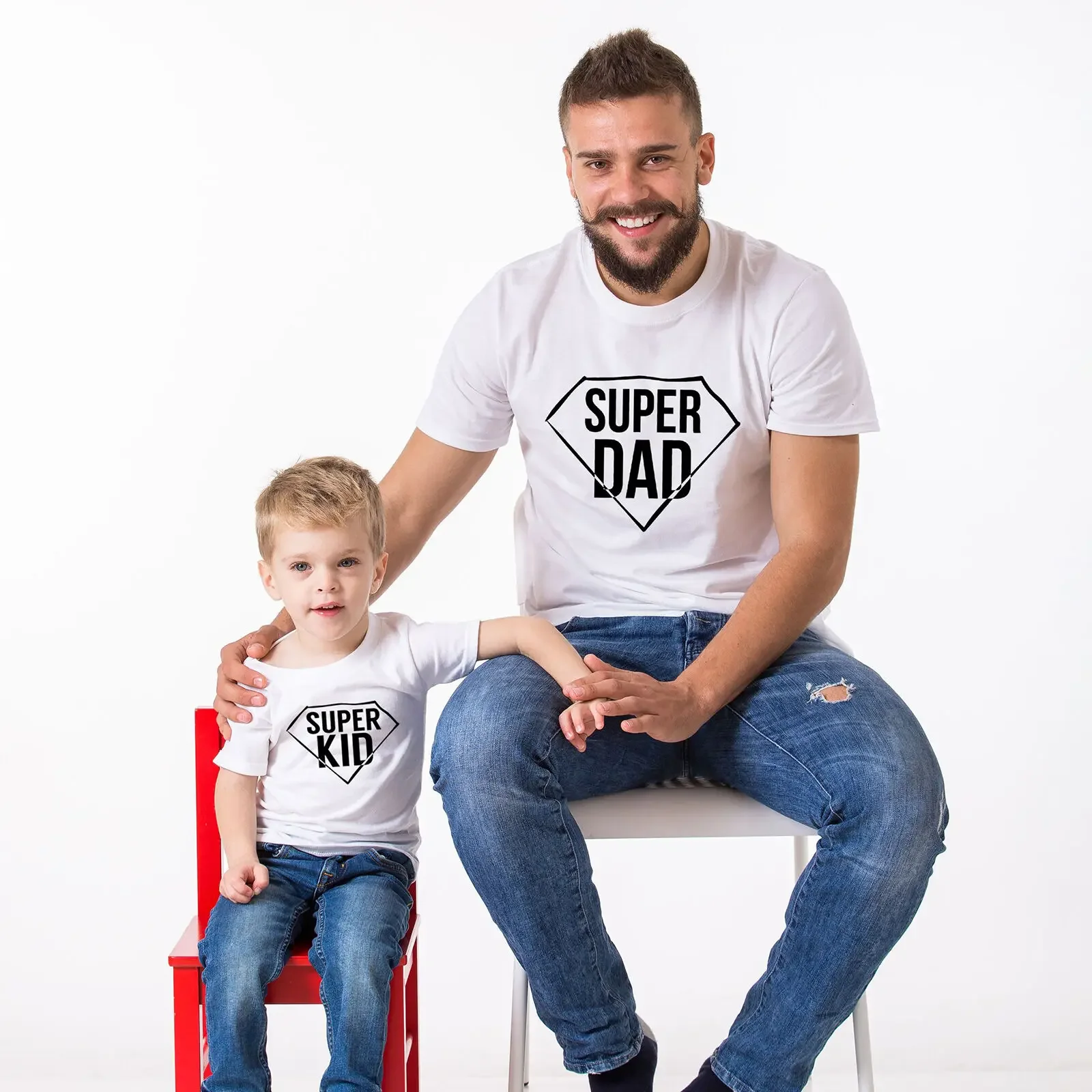 تي شيرت عائلي متطابق مع ملابس Super DAD Super MOM Super KID Mommy Daddy للأطفال