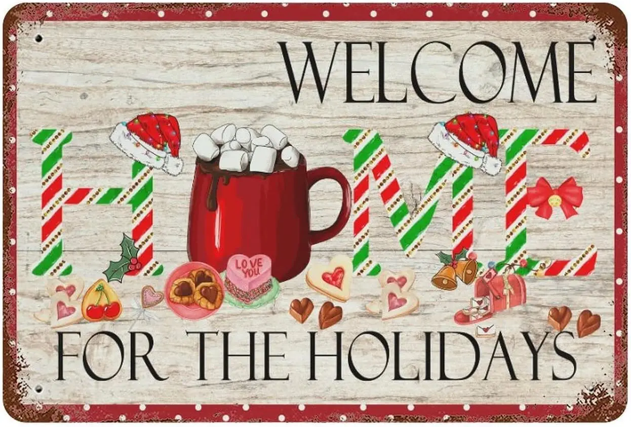 Christmas Signs Hot Cocoa Bar Metal Tin Sign Decor For Home Vintage Christmas Welcome for The Holiday Sign Hot Choco Bar