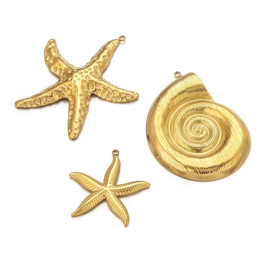 

3/4/5/pcs Stainless Steel Textured Conch Shell Pendant Gold-plated Large DIY Necklace Bracelet Jewelry Making Material Wholesale