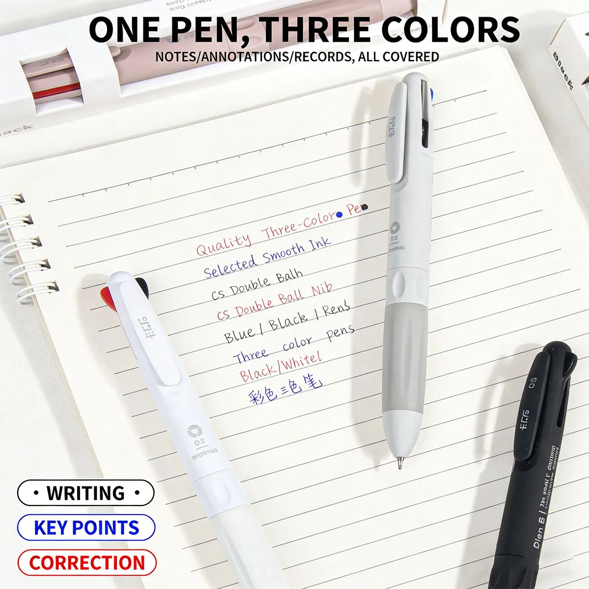 Tri color multifunctional pen -0.5mm smooth writing, minimalist aesthetics, essential for teachers, students, and offices
