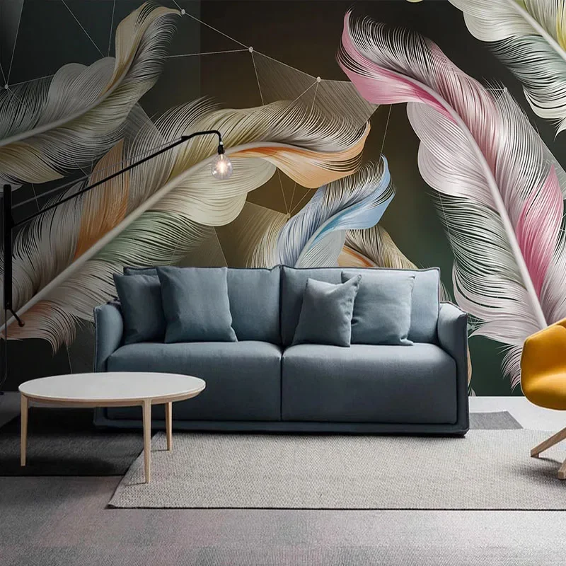 Nordic Style 3D Feather Geometric Wall Mural Custom Wallpaper Modern Art Background for Living Room Bedroom Home Decor