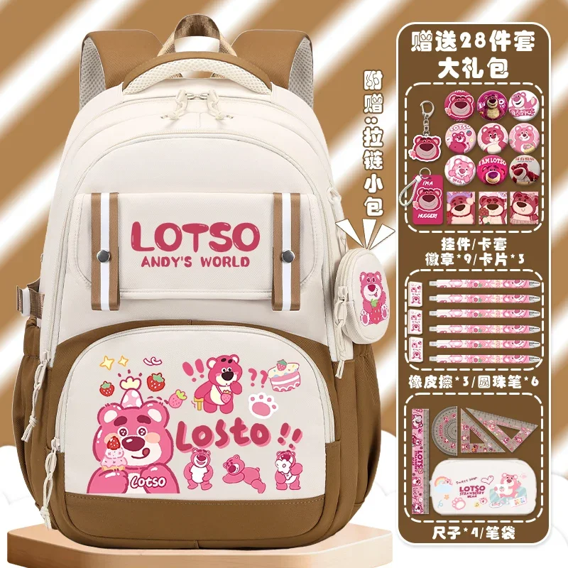 Sanrio-mochila escolar de oso de fresa para estudiantes, bonita mochila informal de dibujos animados para niños, ligera y de gran capacidad