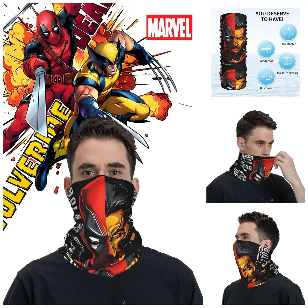 Popular Movies Deadpool & Wolverine Bandana Neck Gaiter Motocross Face Scarf Hiking Unisex Adult Washable