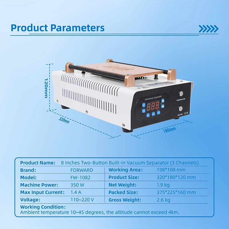 

FORWARD Universal Phone Screen LCD Separator Machine FW-1082 Two-Button Built-in Vacuum Separator LCD Separator Machine 8 Inches