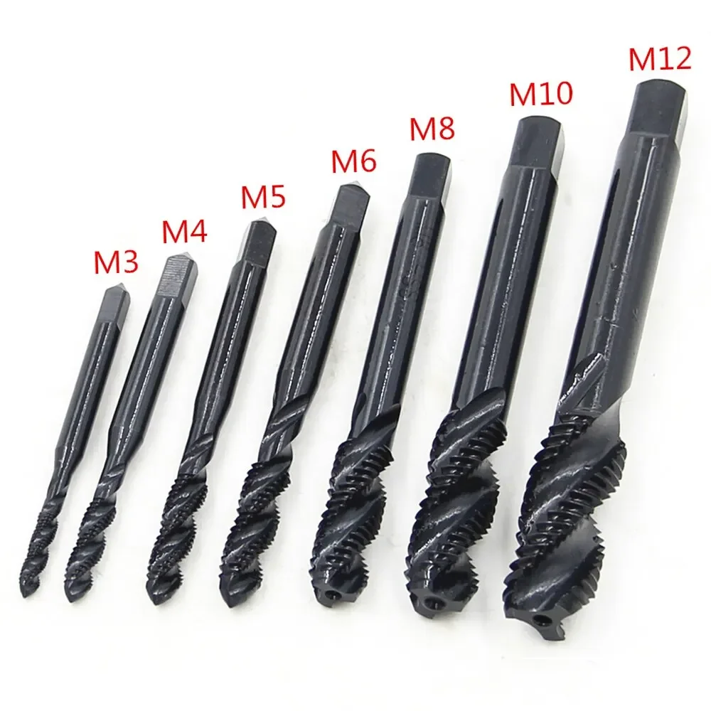 7PCS HSS Nitriding Metric Spiral Flute Screw Drill Thread Tap Drill Set Tools M3/M4/M5/M6/M8/M10/M12 Drill Bit Set Tools