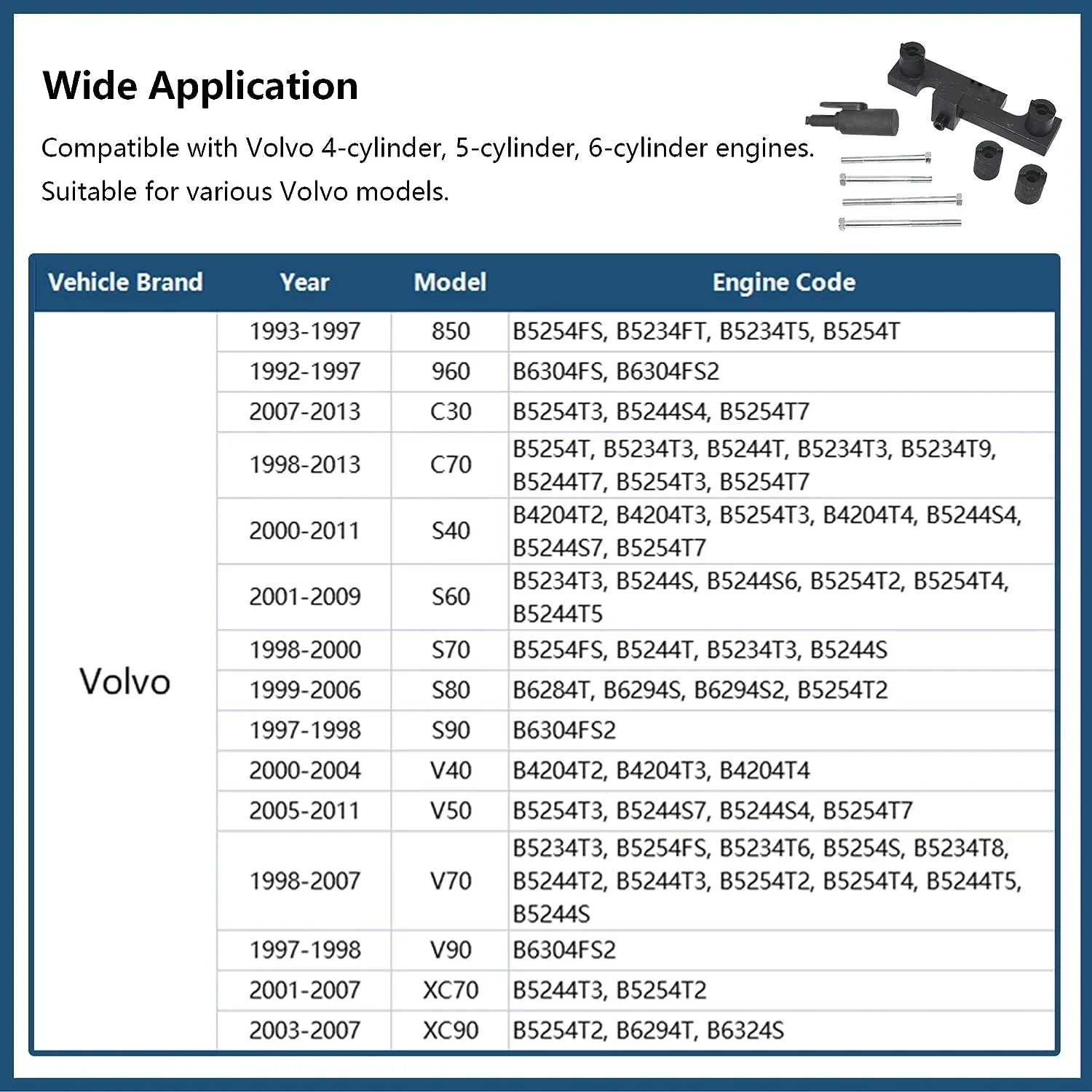 for Volvo 2.4 2.5 2.9T S80 S60 S40 XC60 XC90 EngineBelt Timing Special Tool