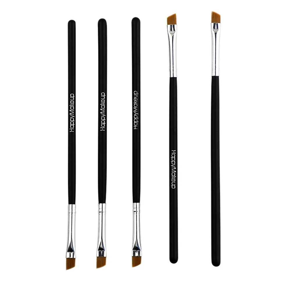 Gelukkige Make-Up 5 Stuks Zwarte Wenkbrauw Hellende Platte Hoekige Borstel Eyeliner Oogschaduw Wenkbrauw Make-Up Tool Professionele Vrouwen Cosmetische