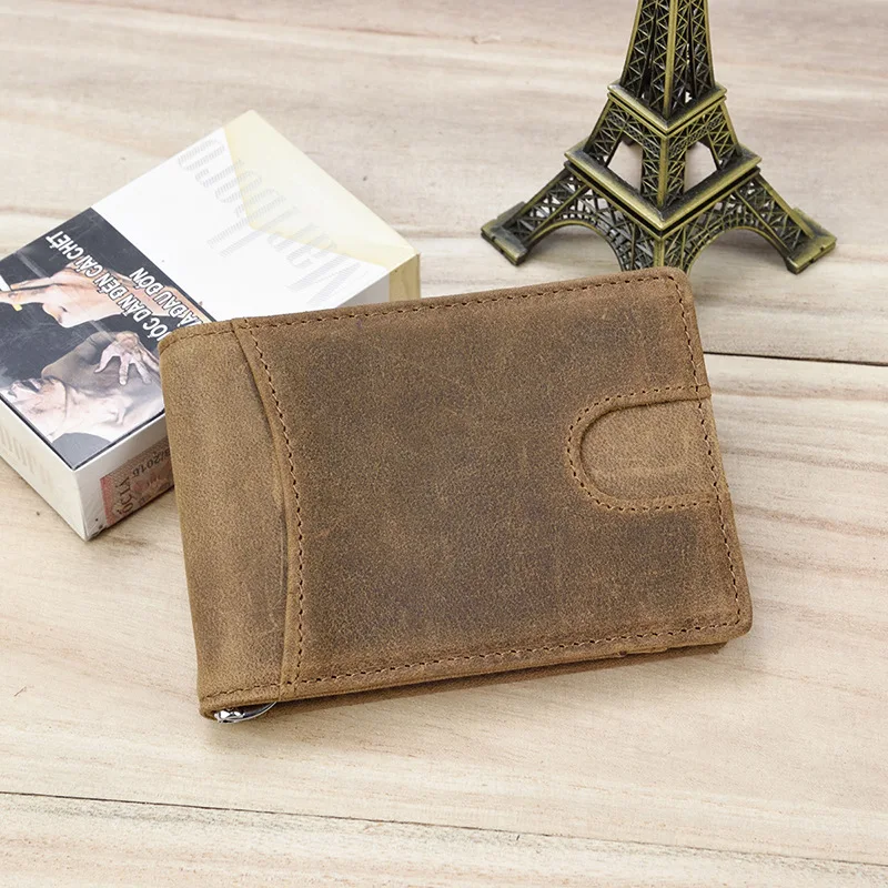 Retro genuine leather money clips Bifold wallet cardholder dollar money holder designer new men money case Slim purse