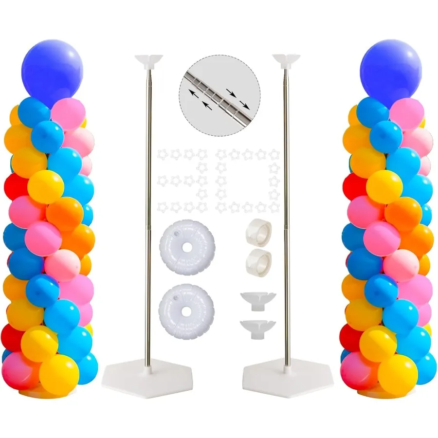 Balloon Stand Kit Set of 2 7 Feet Adjustable Balloon Column Stand for Floor Reusable Metal Telescopic Balloon Stands for Floor