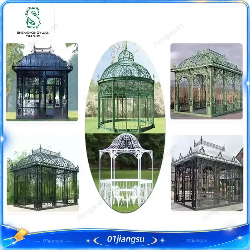Antique Wrought Iron Gazebo Outdoor Metal Steel Pavilion Garden Pergola Heavy Duty Patio Canopy Shelter Decorative Yard
