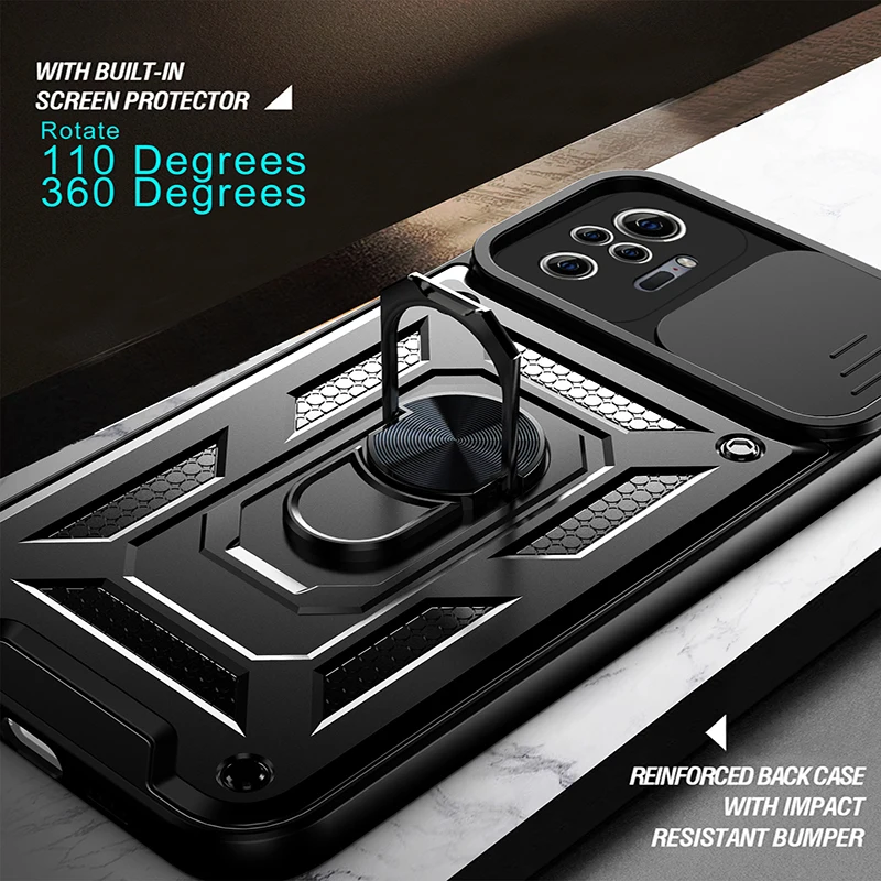 For Xiaomi Redmi 12 13C 4G Camera Shockproof Armor Case Redmi Note 10 10S 11 11S 12 13 Pro X5 X6  Car Magnetic Holder Ring Cover image 4
