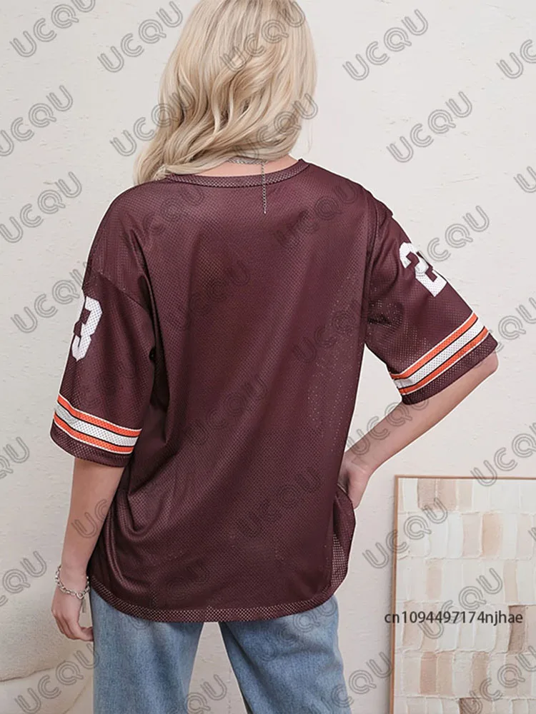Summer New Enjoy Freedom 23 Print T-Shirt For Women V-Neck Short Sleeve Tees Sports Football Jersey Casual Oversized Y2K Tops