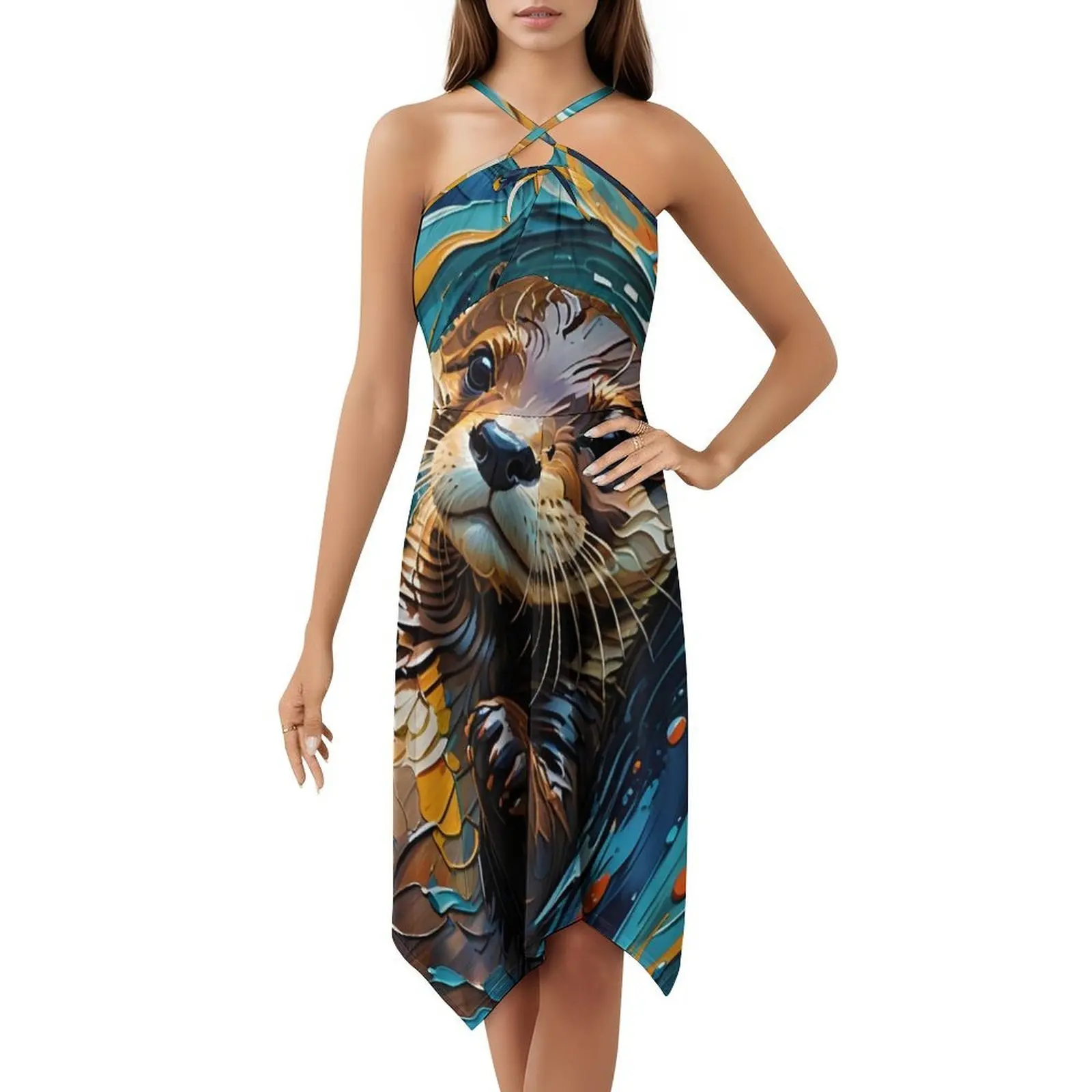 فستان Baby Otter (جريدي) بفتحة عنق على شكل قلب فستان صيفي أنيق للحفلات للنساء لطيف قضاعة Baby Otter مجردة مرحة #5