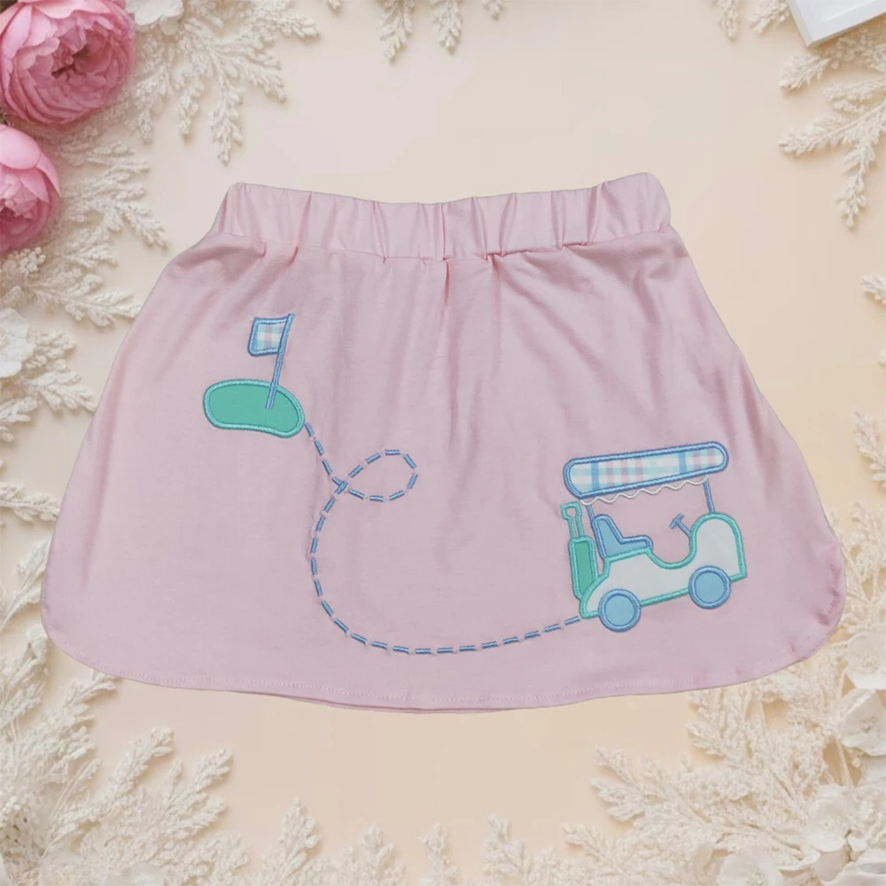 

Wholesale Fashion Kids Children Clothing Baby Girls Embroidery Boutique Toddler Infant Summer Clothes Pink Golf Flag Mini Skirts