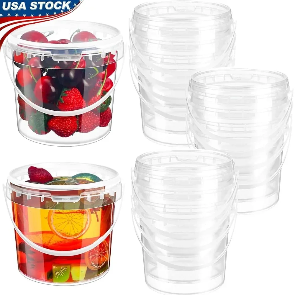 

20 упаковок прозрачных пластиковых ведер емкостью 48 унций с крышками и ручками Многоразовые контейнеры для мороженого Ванны для хранения продуктов Круглый герметичный дизайн