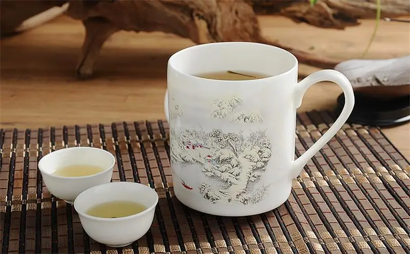 550ML, chinoiserie river and mountain painting, real bone china tea cup, vintage mug tumbler, ceramic classic bottle. with cover