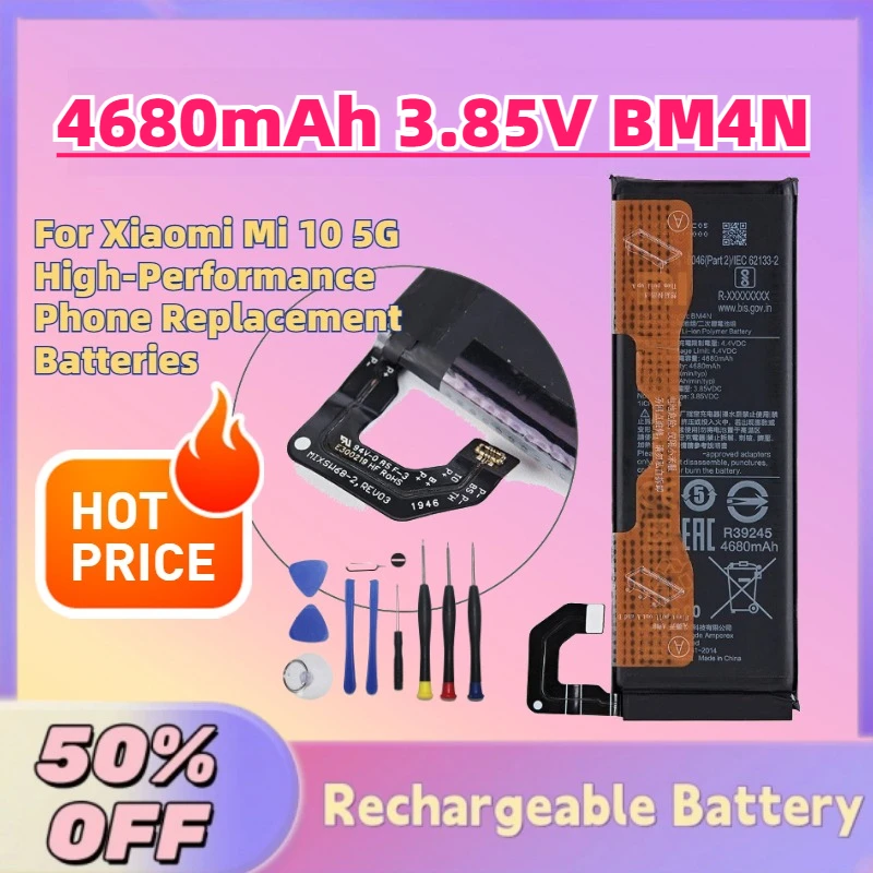 

New High-Quality Upgrade 4680mAh 3.85V BM4N Li-ion Battery for Xiaomi Mi 10 5G High-Performance Phone Replacement Batteries
