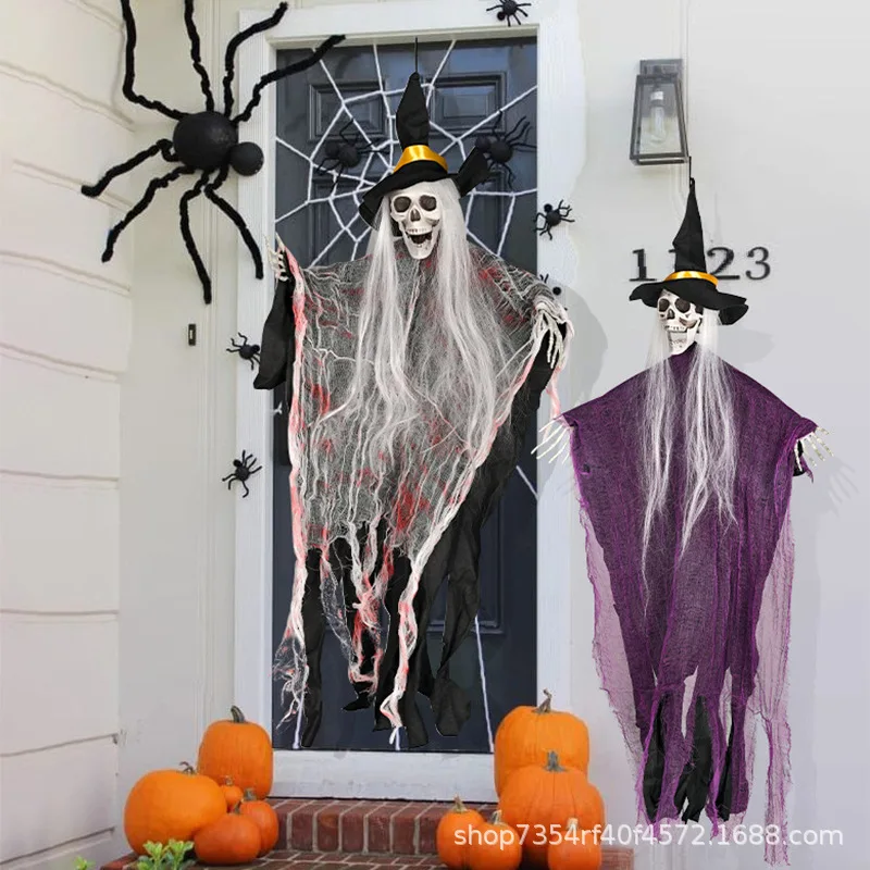 Cross-Border Halloween Party Funny Courtyard Decoration Hooded Skull Hanging Ghost Haunted House Secret Room Scene Setting Props