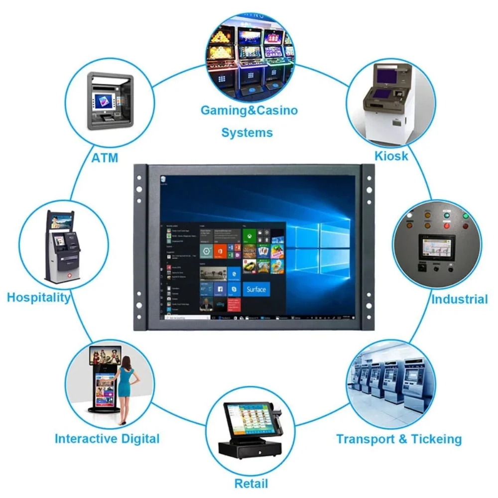 ZHIXIANDA 10-дюймовый 1024*768 ЖК-дисплей с сенсорным экраном, промышленный настенный монитор с открытой рамкой и интерфейсом HD/VGA/BNC/AV/USB