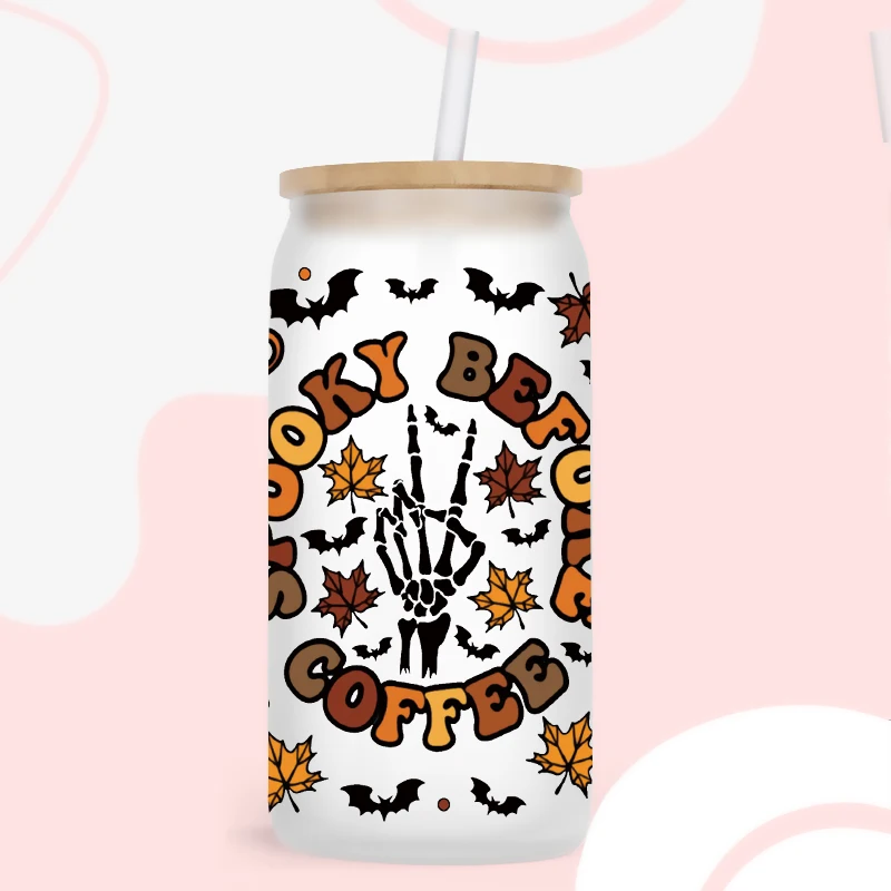 UV DTF Transfers Stickers, 16oz, Cup Wraps, Spooky Season, Halloween Printed for DIY Glass, Ceramic Metal Leather, Etc. D4651
