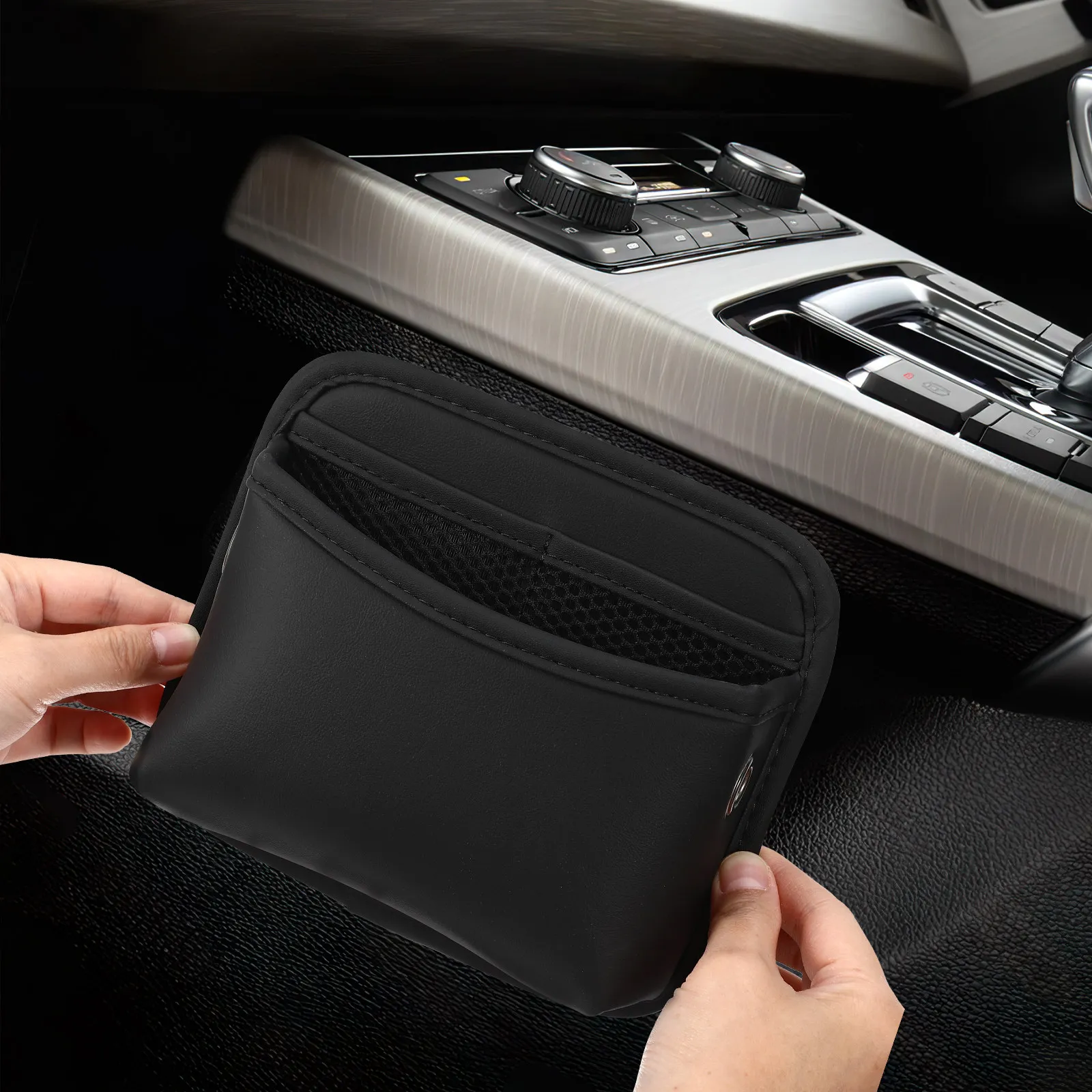 

Car Seat Gap Storage Box Sturdy PU Car Organizer Side Storage Pocket for Phone Keys Coins Front Seat Vehicle Organization
