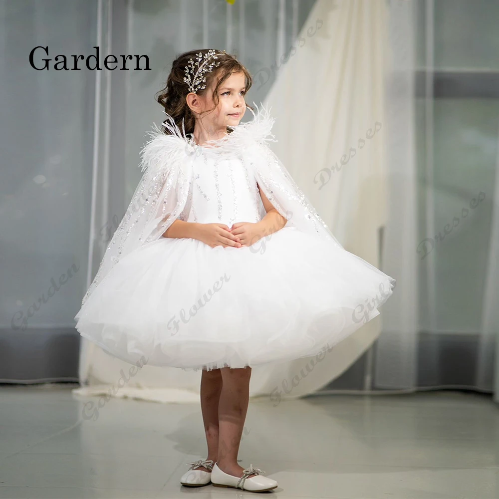 White Scoop Flower Girls Dresses with Sequined Sleeveless Knee Length for Princess 2025 A Line Soft Tulle فلور فتاة اللباس