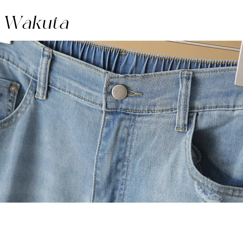 WAKUTA American Retro Meat Covering Thin Large Size Jeans Casual Zipper Pockets Loose Straight Pants Chic Commuter Lady's Pants