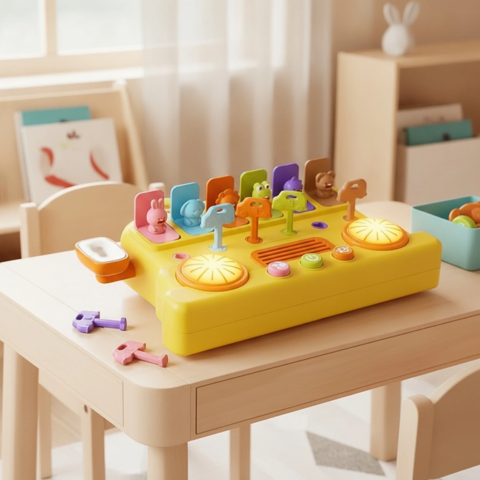 Toy Bus with Buttons Educational Busy Board with Handle Sensory Toy with Buttons Portable Busy Board with Lights Child-Friendly view 4
