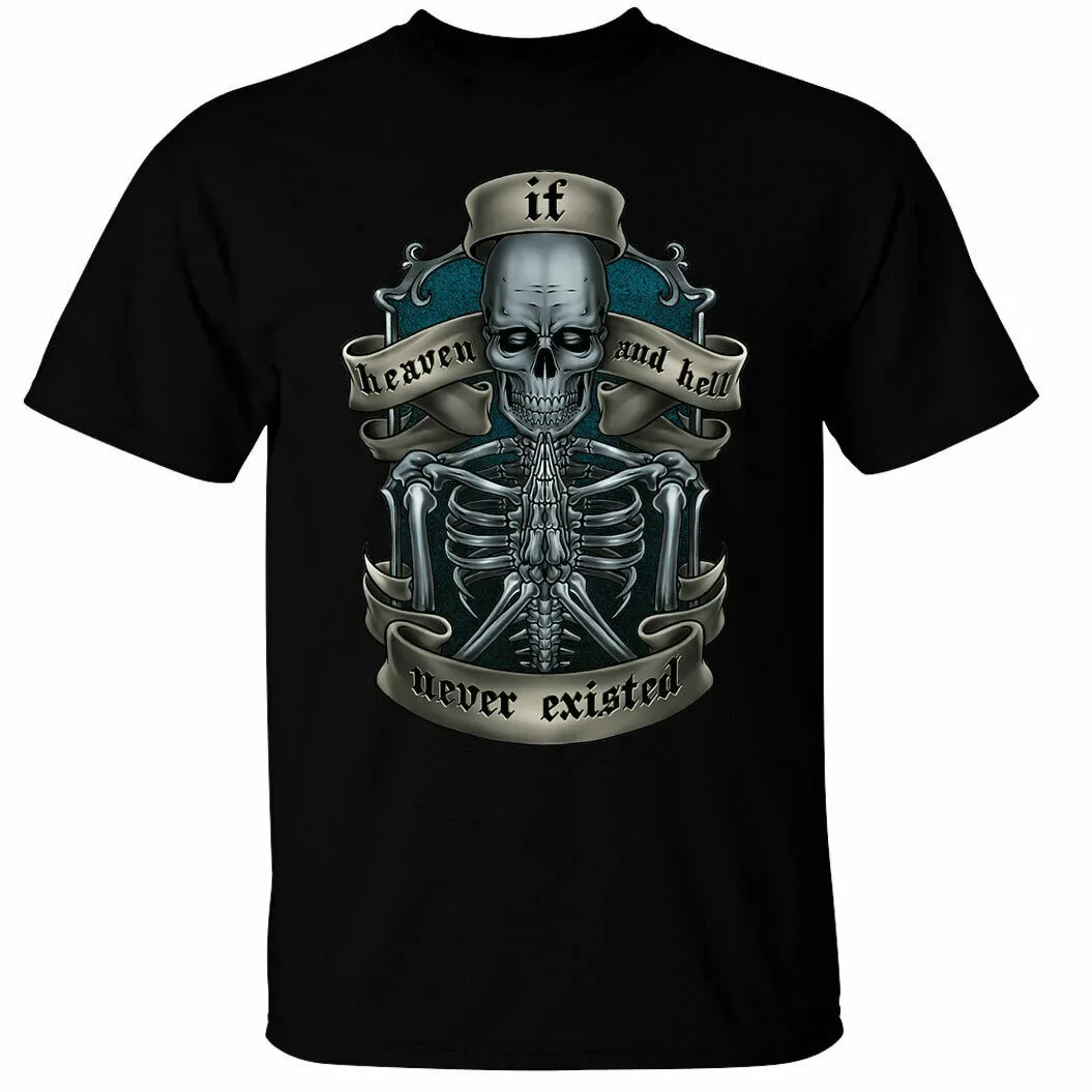 

Heaven and Hell Biker Skull Skeleton Gothic Punk Rock T-Shirt. Summer Cotton Short Sleeve O-Neck Mens T Shirt New S-3XL