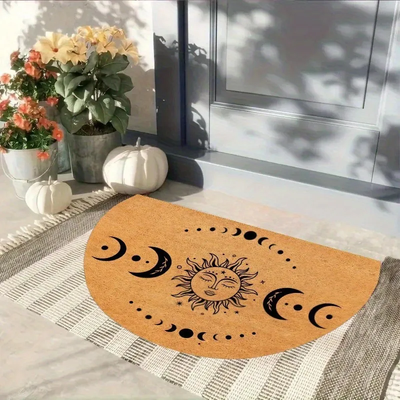 Mystic Sun Moon Half Round Doormat Vintage Phase Semicircle Carpet For Patio Balcony Luxury Bedroom Front Door Welcome Floor Mat